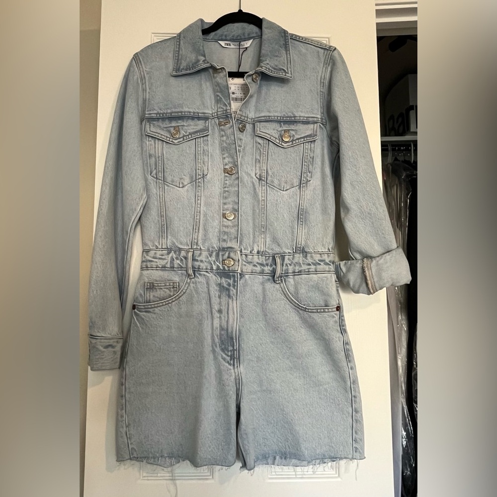 Zara Light Wash Denim Romper